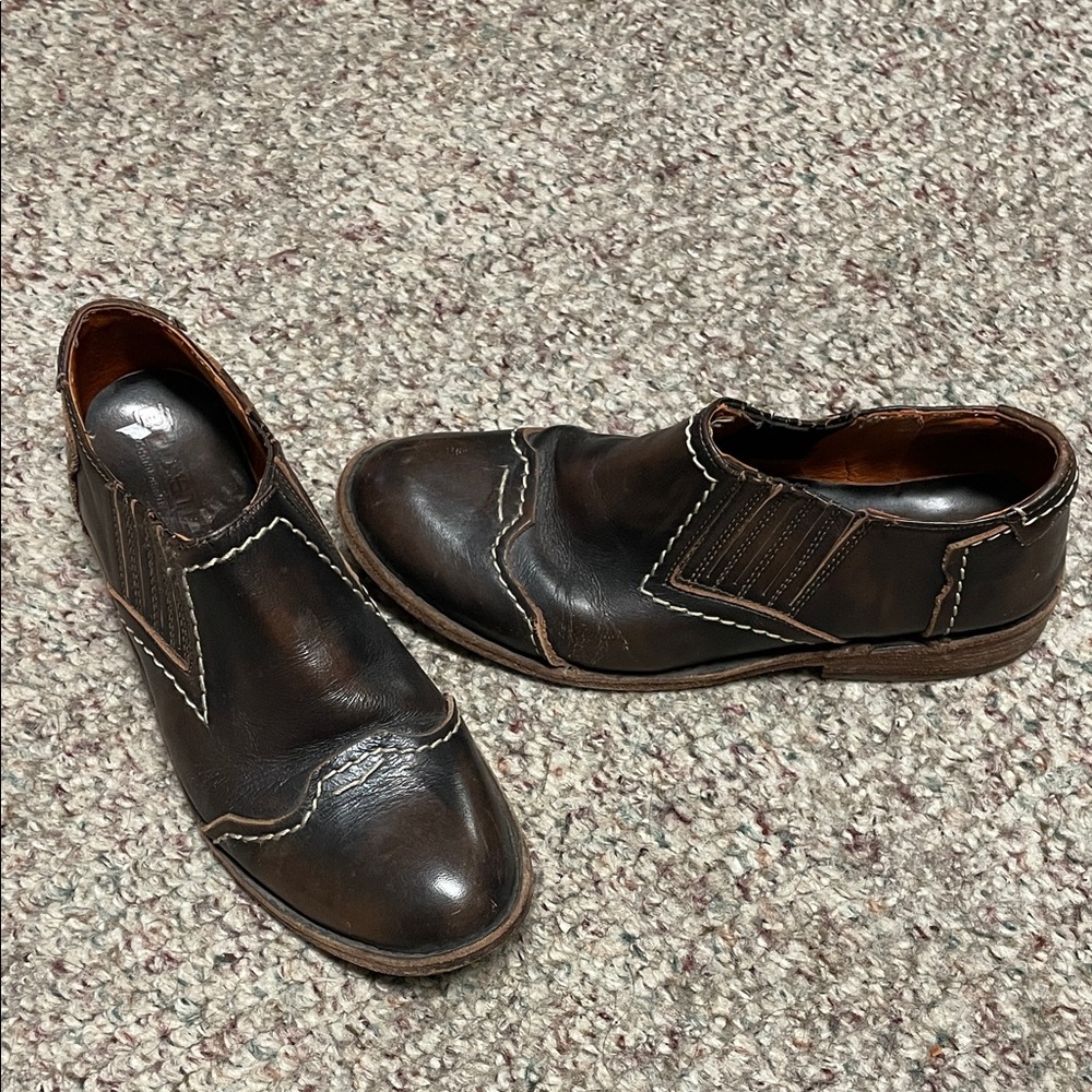 Bed Stu Brown Leather tan lace accent Shoes